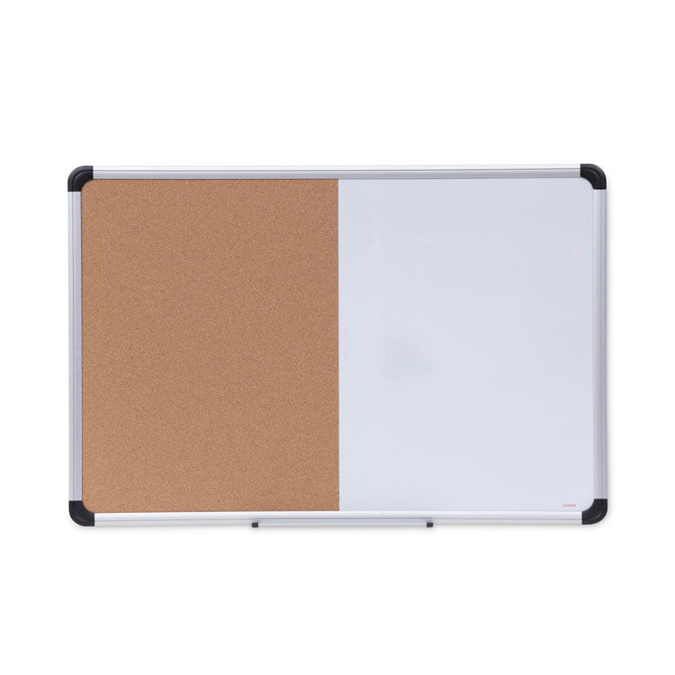 Combination Dry Erase/Bulletin Board, 36" x 24", Tan/White Surface, Black/Satin Aluminum Frame