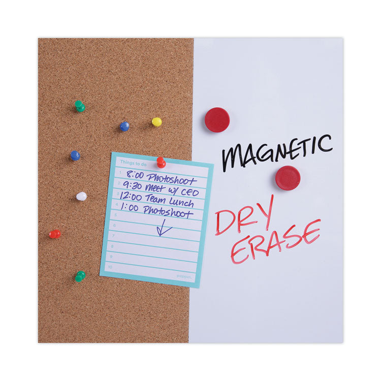 Combination Dry Erase/Bulletin Board, 36" x 24", Tan/White Surface, Black/Satin Aluminum Frame