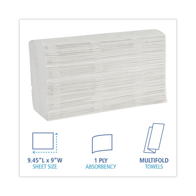Multifold Paper Towels, 1-Ply, 9 x 9.45, White, 250 Towels/Pack, 16 Packs/Carton