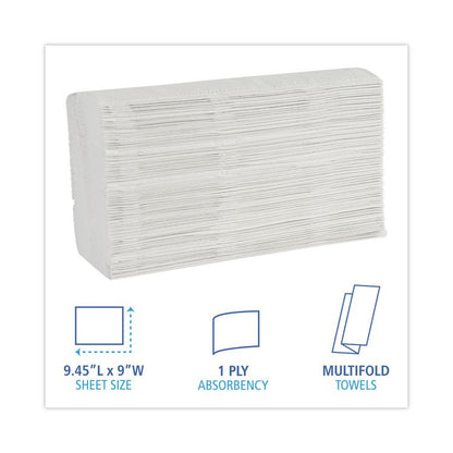 Multifold Paper Towels, 1-Ply, 9 x 9.45, White, 250 Towels/Pack, 16 Packs/Carton