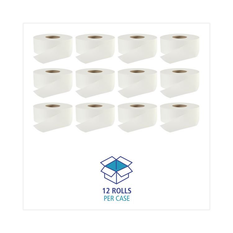 Jumbo Roll Bathroom Tissue, Septic Safe, 2-Ply, 3.2" x 525 ft, White, 12 Rolls/Carton