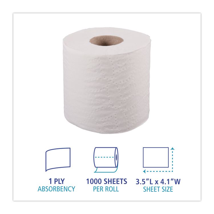 One-Ply Toilet Tissue, Septic Safe, White, 1,000 Sheets/Roll, 96 Rolls/Carton