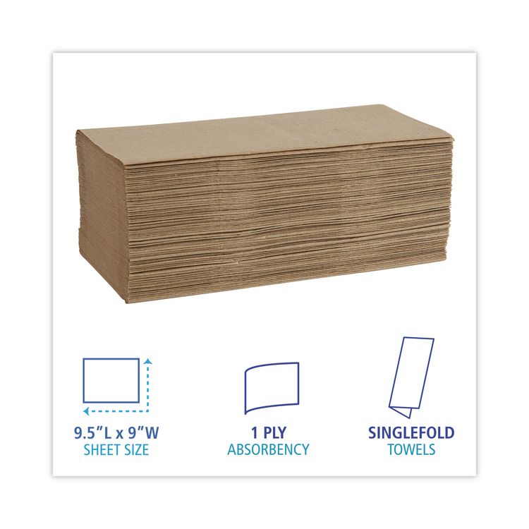 Singlefold Paper Towels, 1-Ply, 9 x 9.45, Natural, 250/Pack, 16 Packs/Carton
