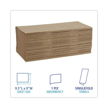 Singlefold Paper Towels, 1-Ply, 9 x 9.45, Natural, 250/Pack, 16 Packs/Carton