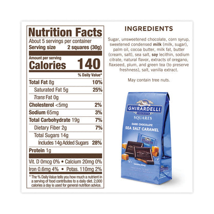 Dark and Sea Salt Caramel Chocolate Squares, 5.32 oz Bag, 3/Pack