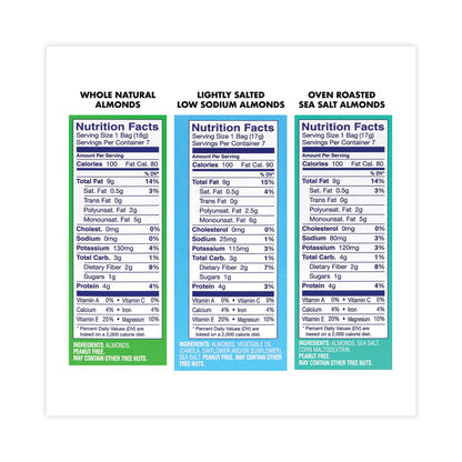 Almonds Variety Pack, Assorted Flavors, 0.6 oz Pouch, 7 Pouches/Box, 6 Boxes/Carton