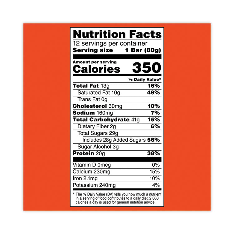 Recover Chocolate Chip Whey Protein Bar, 2.8 oz Bar, 12 Bars/Carton