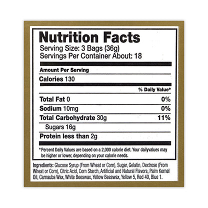 Goldbears Gummi Candy, 0.4 oz Pouches, Lemon, Orange, Pineapple, Rasberry, Strawberry, 54/Carton