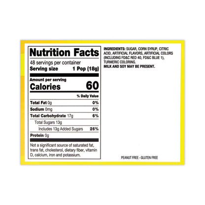 Sweet and Sour Pop, Assorted Flavors, 0.63 oz Individually Wrapped, 48/Carton