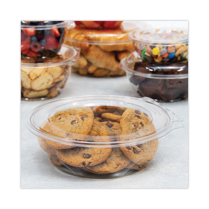SafeSeal Tamper-Resistant, Tamper-Evident Bowls with Flat Lid, 48 oz, 8.9" Diameter x 2.8" h, Clear, Plastic, 100/Carton