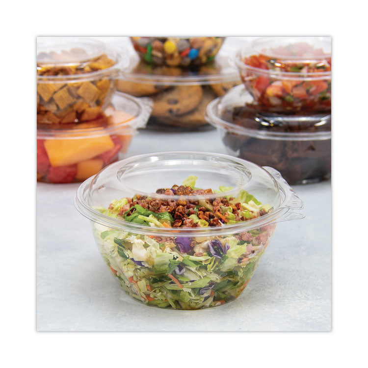 SafeSeal Tamper-Resistant, Tamper-Evident Bowls with Dome Lid, 32 oz, 7" Diameter x 3.4" h, Clear, Plastic, 150/Carton