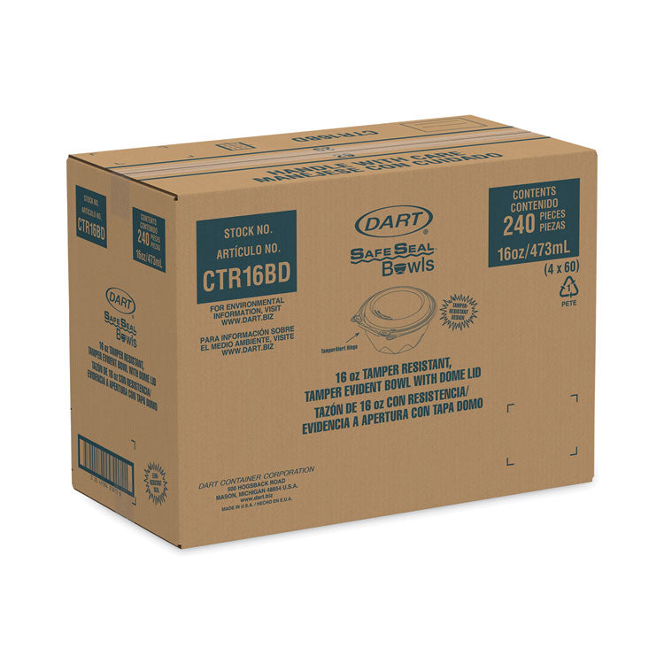 SafeSeal Tamper-Resistant, Tamper-Evident Bowls with Dome Lid, 16 oz, 5.5" Diameter x 3.1" h, Clear, Plastic, 240/Carton