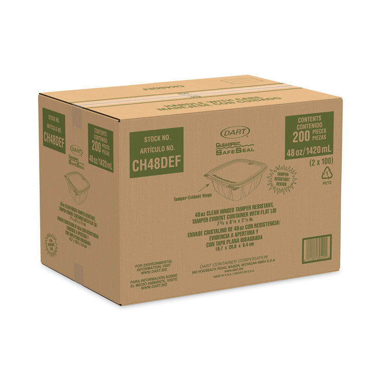 ClearPac SafeSeal Tamper-Resistant/Evident Containers, Flat Lid, 48 oz, Clear, Plastic, 100/Bag, 2 Bags/Carton