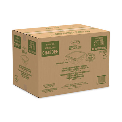 ClearPac SafeSeal Tamper-Resistant/Evident Containers, Flat Lid, 48 oz, Clear, Plastic, 100/Bag, 2 Bags/Carton