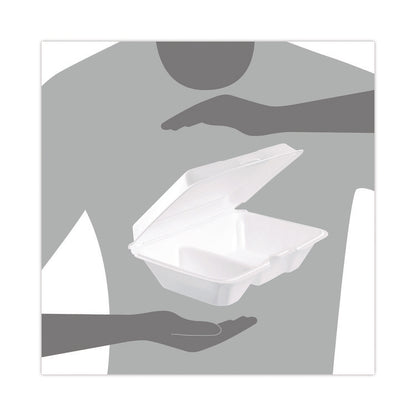 Foam Hinged Lid Containers, 6.4 x 9.33 x 2.9, White, 100/Bags, 2 Bags/Carton