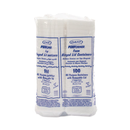 Foam Hinged Lid Containers, 6.4 x 9.33 x 2.9, White, 100/Bags, 2 Bags/Carton
