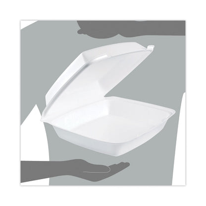 Hinged Lid Carryout Container, 9.5 x 10.33 x 3.5, White, Foam, 100/Bag, 2 Bags/Carton