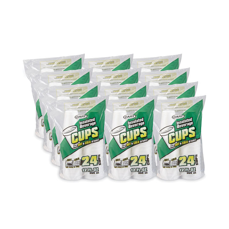 Small Foam Drink Cups, 12 oz, White, 24/Bag, 12 Bags/Carton
