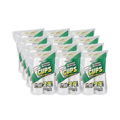 Small Foam Drink Cups, 12 oz, White, 24/Bag, 12 Bags/Carton