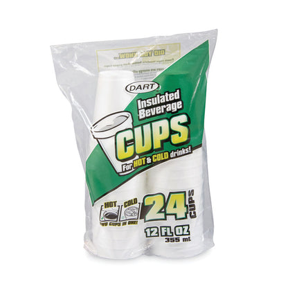Small Foam Drink Cups, 12 oz, White, 24/Bag, 12 Bags/Carton