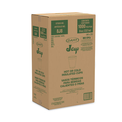 Foam Drink Cups, 8 oz, White, 25/Bag, 40 Bags/Carton