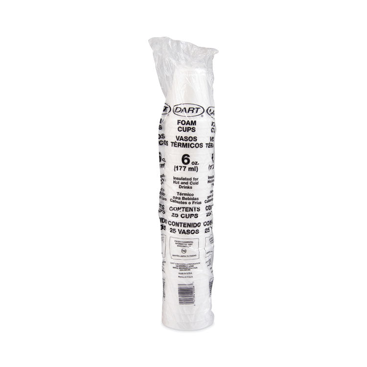 Foam Drink Cups, 6 oz, White, 25/Bag, 40 Bags/Carton