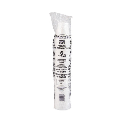 Foam Drink Cups, 6 oz, White, 25/Bag, 40 Bags/Carton