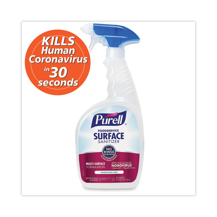 Foodservice Surface Sanitizer3, Fragrance-Free, 32 oz Bottle with Spray Trigger Attached, 6/Carton