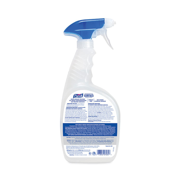 Foodservice Surface Sanitizer3, Fragrance-Free, 32 oz Bottle with Spray Trigger Attached, 6/Carton