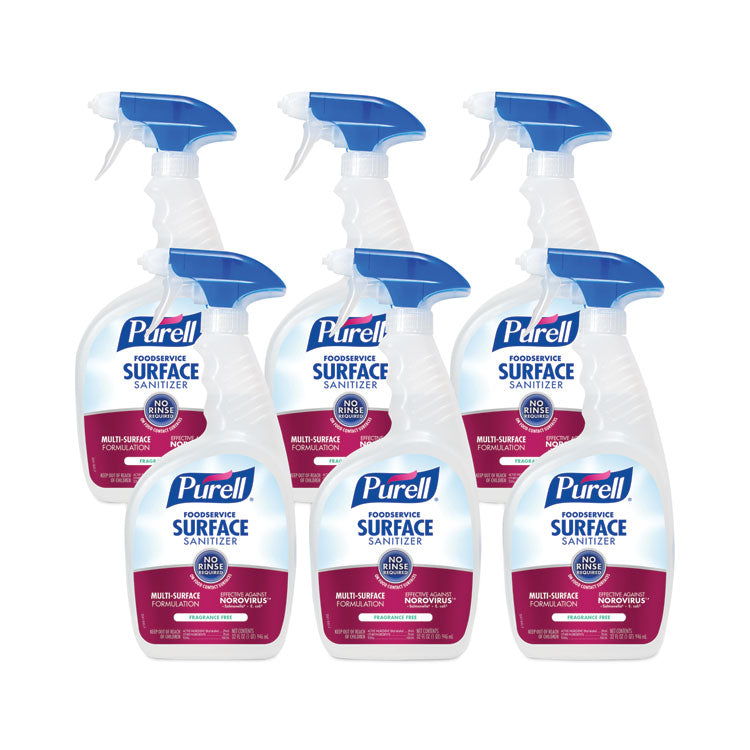 Foodservice Surface Sanitizer3, Fragrance-Free, 32 oz Bottle with Spray Trigger Attached, 6/Carton