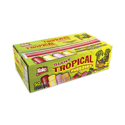Giant Tropical Freezies Ice Pops, Fruit Punch, Guava, Mango, Pineapple, 5.5 oz Tube, 50/Carton