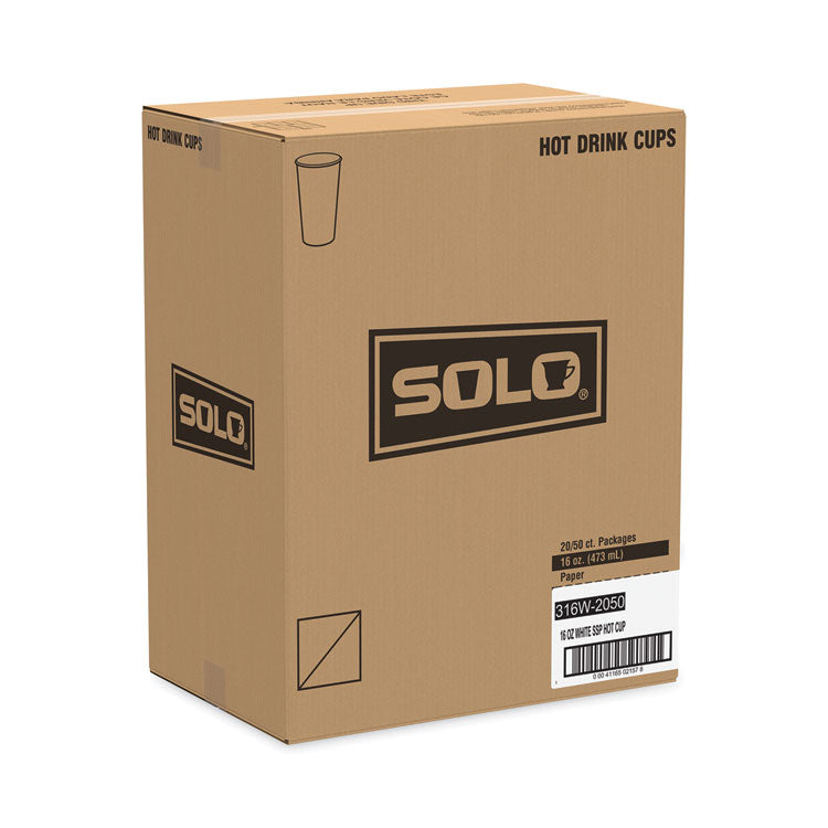 Single-Sided Poly Paper Hot Cups, 16 oz, White, 50/Sleeve, 20 Sleeves/Carton