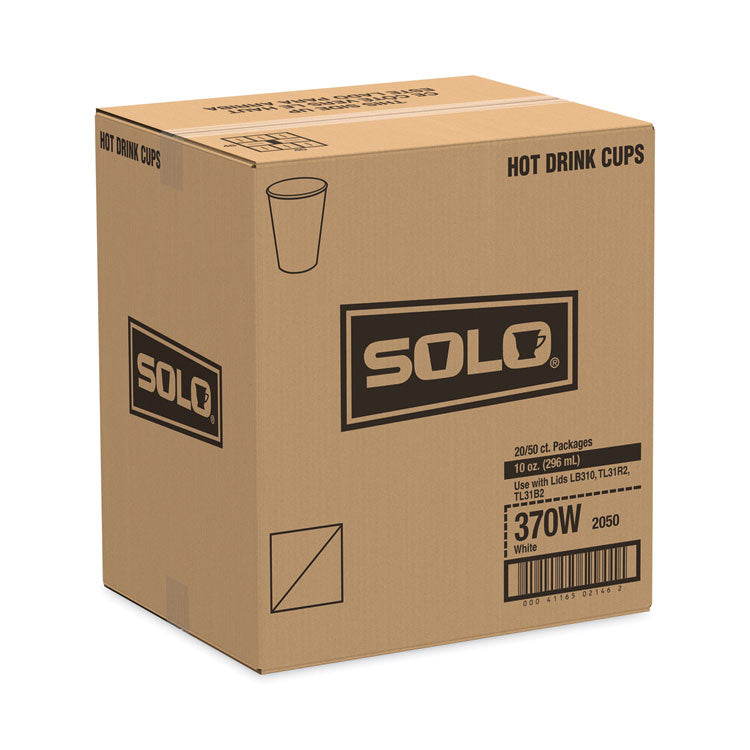Single-Sided Poly Paper Hot Cups, 10 oz, White, 50/Sleeve, 20 Sleeves/Carton