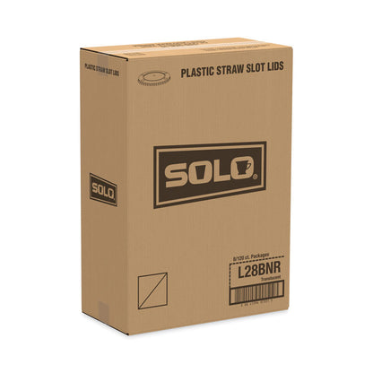 Polystyrene Plastic Flat Straw-Slot Cold Cup Lids, Identification Buttons, Fits 28 oz Cold Cups, Translucent, 960/Carton