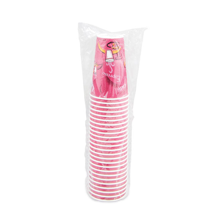 Paper Hot Drink Cups in Bistro Design, 16 oz, Maroon, 300/Carton