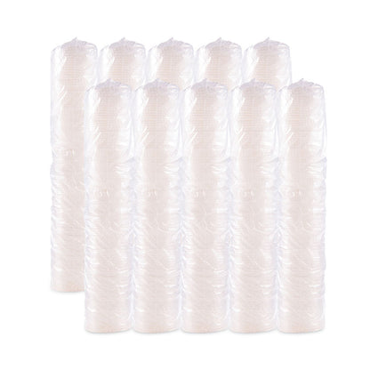 Polystyrene Plastic Flat Straw-Slot Cold Cup Lids, Identification Buttons, Fits 28 oz Cold Cups, Translucent, 960/Carton