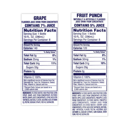 Fruit Juice Variety Pack, Fruit Punch, Grape, and Orange Pineapple, 10 oz Bottles, 24/Carton