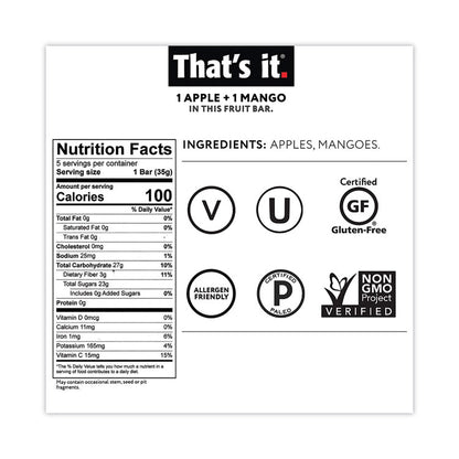 Nutrition Bar, Gluten Free Apple and Mango Fruit, 1.2 oz Bar, 12/Carton