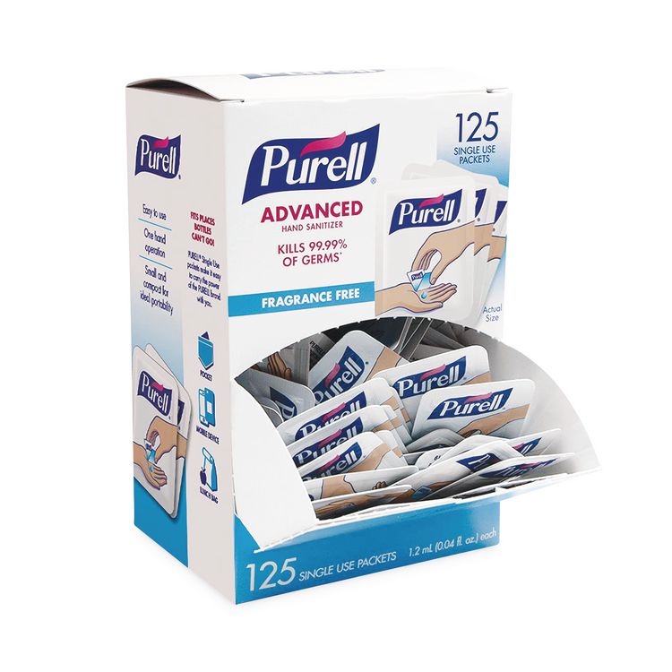 Advanced Hand Sanitizer Single Use, Gel, 1.2 mL Packet, Fragrance-Free, 125/Box, 12 Box/Carton