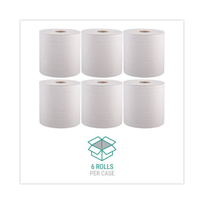 Hardwound Roll Towels, 1-Ply, 8" x 800 ft, White, 6 Rolls/Carton