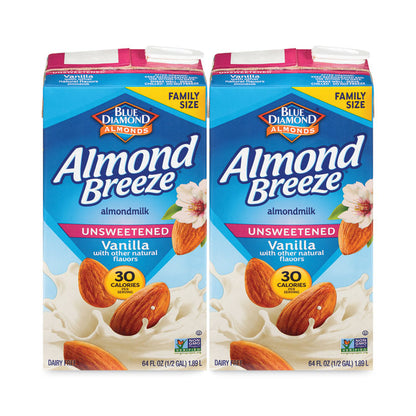 Almond Breeze Almond Milk, Unsweetened Vanilla, 64 oz Carton, 2/Pack