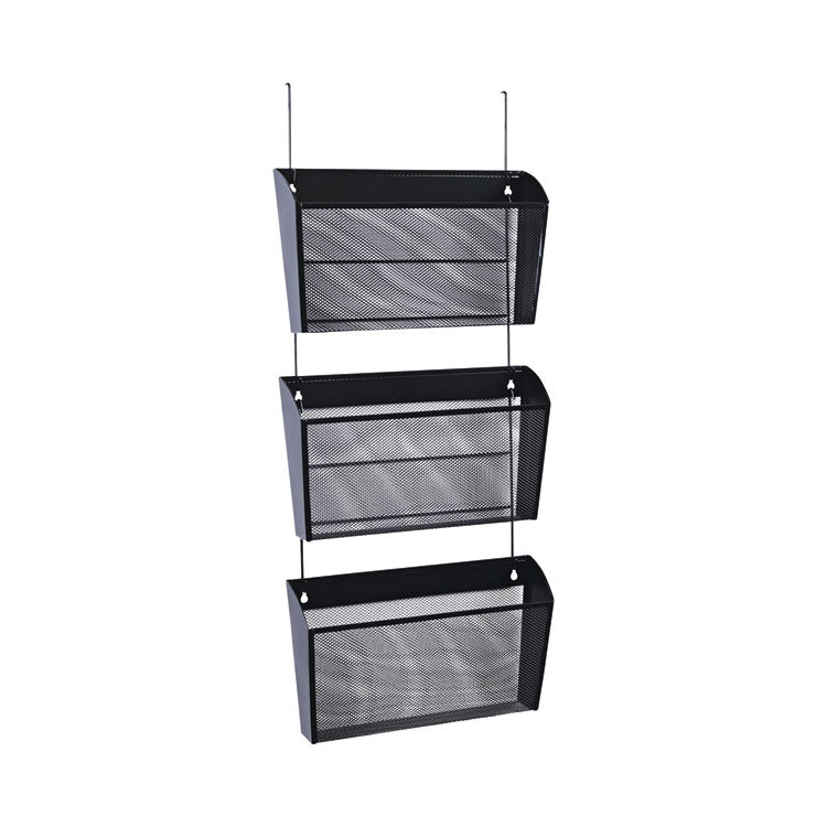 Mesh Three-Pack Wall Files, 3 Sections, Letter Size, 14.13" x 3.38" x 8.5", Black
