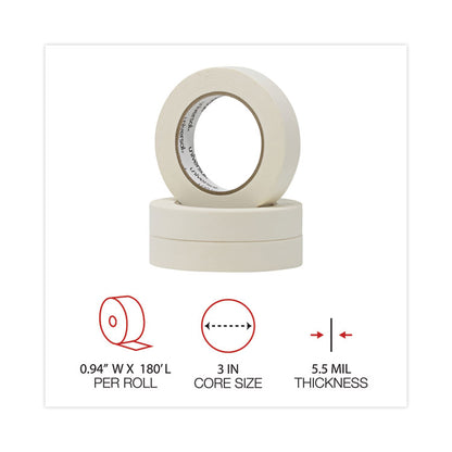 General-Purpose Masking Tape, 3" Core, 24 mm x 54.8 m, Beige, 3/Pack