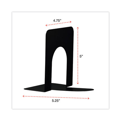 Economy Bookends, 4.75 x 5.25 x 5, Heavy Gauge Steel, Black, Pair