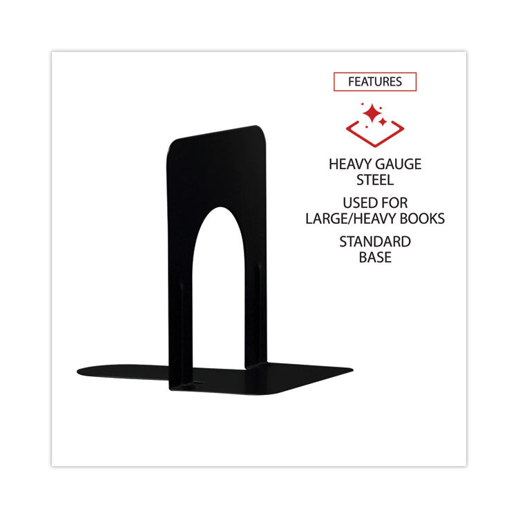 Economy Bookends, 4.75 x 5.25 x 5, Heavy Gauge Steel, Black, Pair
