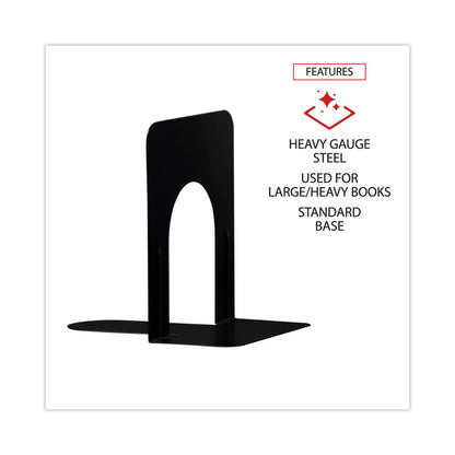 Economy Bookends, 4.75 x 5.25 x 5, Heavy Gauge Steel, Black, Pair