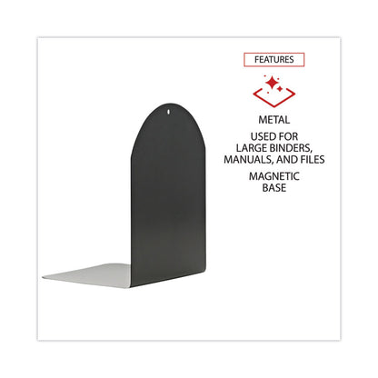 Magnetic Bookends, Magnetic Base, 6 x 5 x 7, Metal, Black, Pair