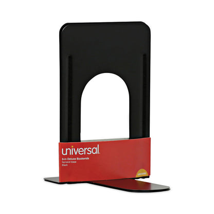 Jumbo Deluxe Economy Bookends, Nonskid Base, 5.88 x 8.25 x 9, Heavy Gauge Steel, Black, Pair
