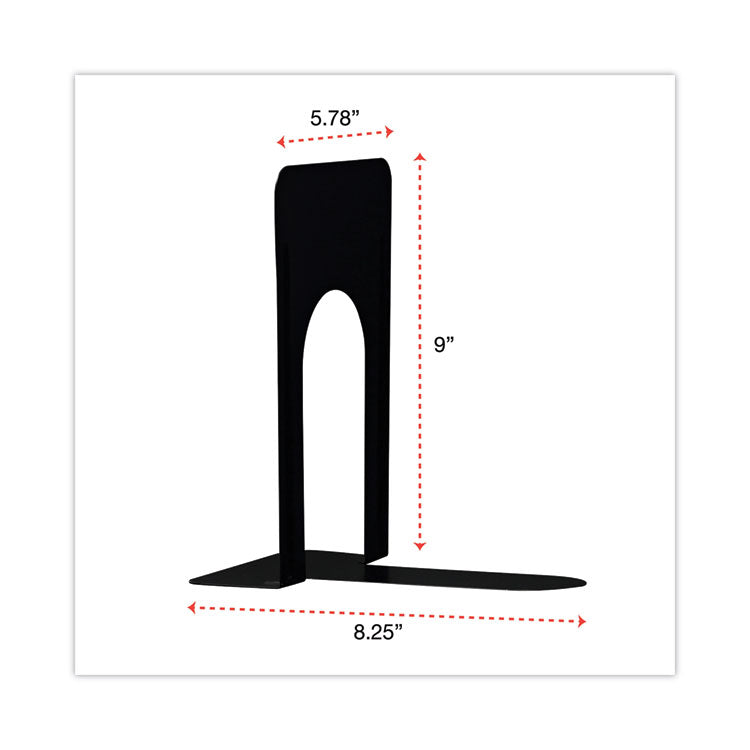 Jumbo Deluxe Economy Bookends, Nonskid Base, 5.88 x 8.25 x 9, Heavy Gauge Steel, Black, Pair