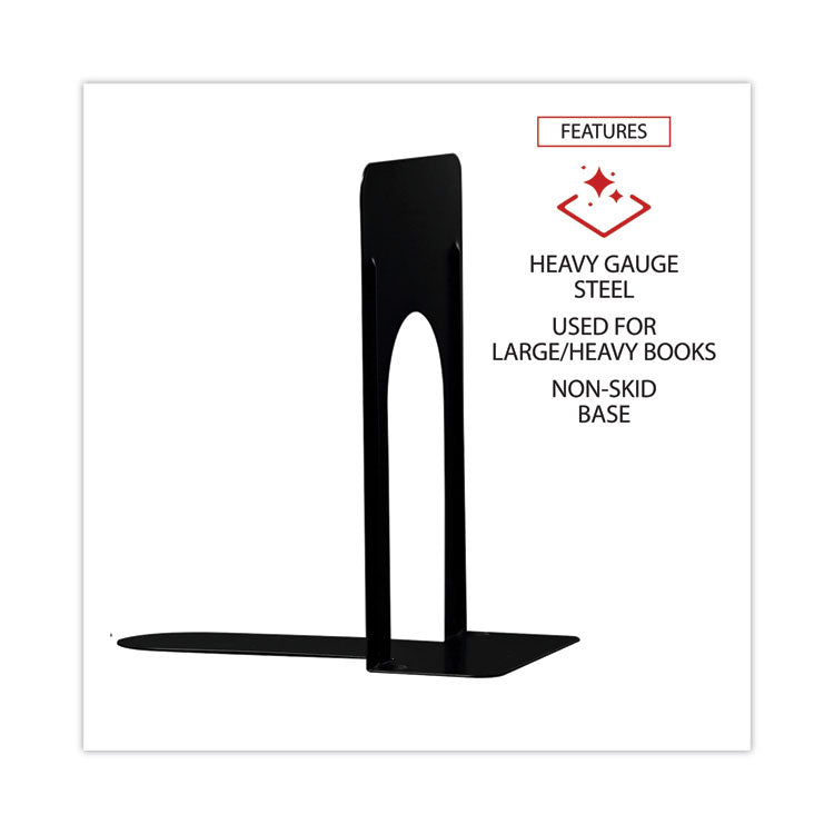 Jumbo Deluxe Economy Bookends, Nonskid Base, 5.88 x 8.25 x 9, Heavy Gauge Steel, Black, Pair
